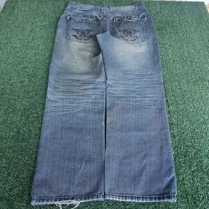 VTG Y2K Fusai Baggy Flap Pocket Skate Blue Jeans 35x30" 19" Open Southpole Style